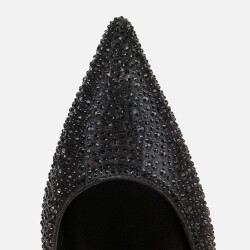 Women's Black Stone Embellished High Heel Stiletto - 5