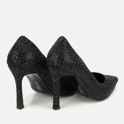 Women's Black Stone Embellished High Heel Stiletto - 4