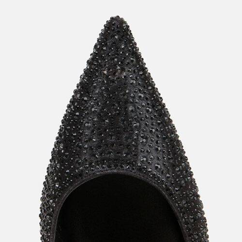 Women's Black Stone Embellished High Heel Stiletto - 5