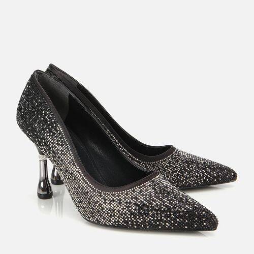 Women's Black Stone Embellished Thin Heel Stiletto - 2