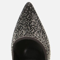 Women's Black Stone Embellished Thin Heel Stiletto - 5