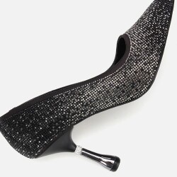 Women's Black Stone Embellished Thin Heel Stiletto - 6