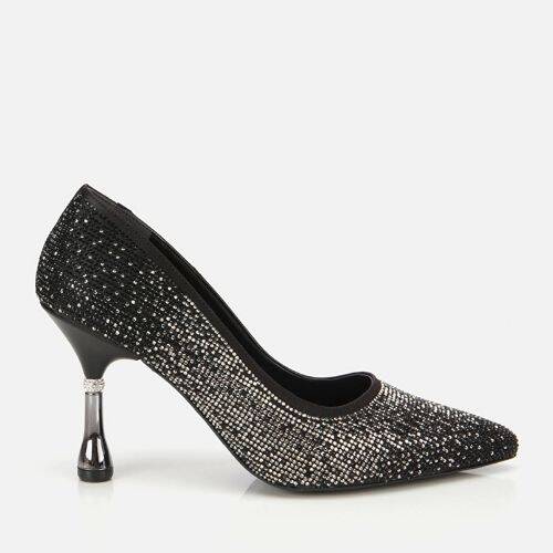 Women's Black Stone Embellished Thin Heel Stiletto - 1