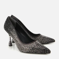 Women's Black Stone Embellished Thin Heel Stiletto - 2