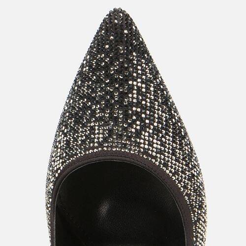 Women's Black Stone Embellished Thin Heel Stiletto - 5