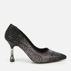 Women's Black Stone Embellished Thin Heel Stiletto Heels - Luxury Shoes