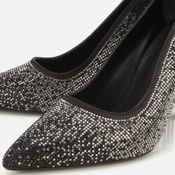Women's Black Stone Embellished Thin Heel Stiletto Heels - 3