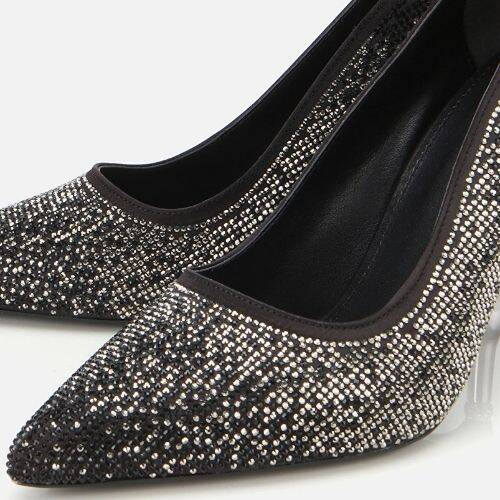 Women's Black Stone Embellished Thin Heel Stiletto Heels - 3