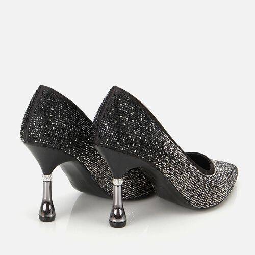 Women's Black Stone Embellished Thin Heel Stiletto Heels - 4
