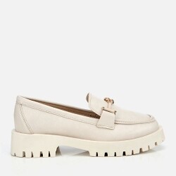 Women's Ecru Chunky Sole Classic Loafer - Luxury Shoes