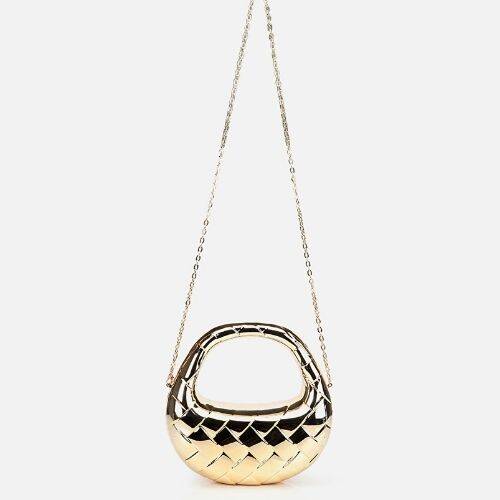 Women's Gold Metallic Textured Clutch Evening Bag - 2