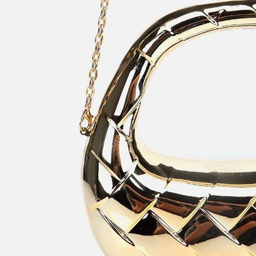 Women's Gold Metallic Textured Clutch Evening Bag - 3