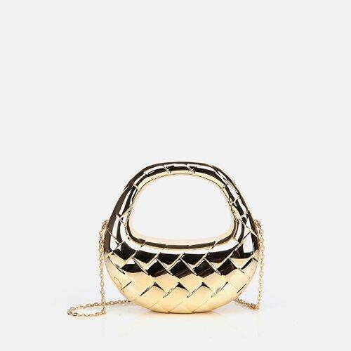 Women's Gold Metallic Textured Clutch Evening Bag - 4