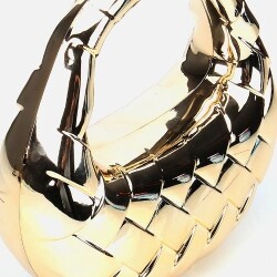 Women's Gold Metallic Textured Clutch Evening Bag - 5