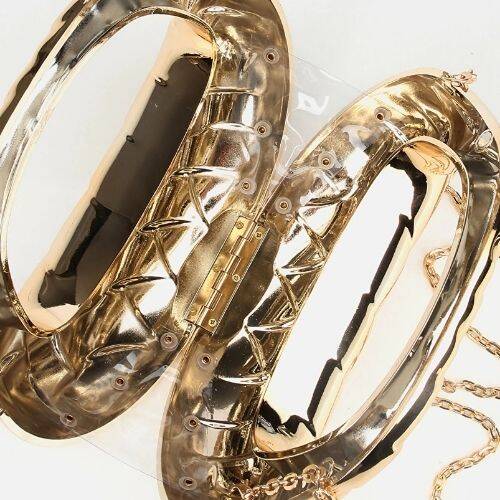 Women's Gold Metallic Textured Clutch Evening Bag - 6