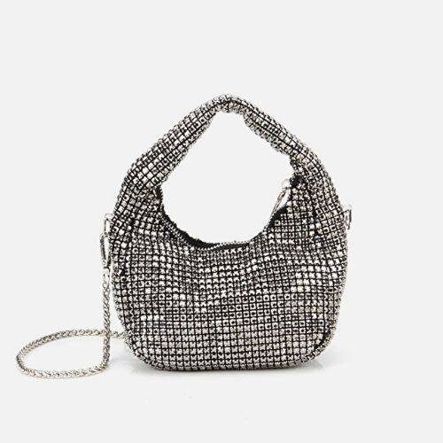 Women's Grey Embellished Clutch Evening Bag - 1