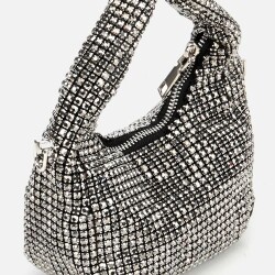 Women's Grey Embellished Clutch Evening Bag - 4