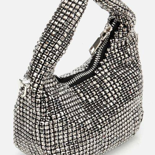 Women's Grey Embellished Clutch Evening Bag - 4