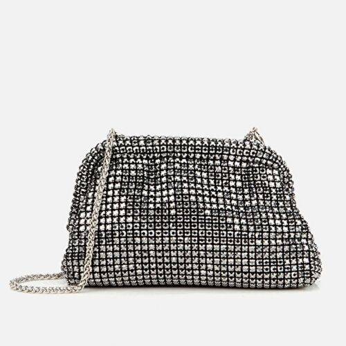 Women's Grey Embellished Clutch Evening Bag - 1