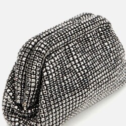 Women's Grey Embellished Clutch Evening Bag - 4