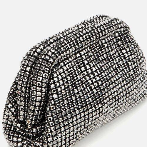 Women's Grey Embellished Clutch Evening Bag - 4
