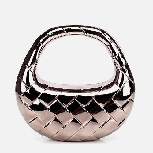 Women's Grey/Bronze Metallic Textured Clutch Evening Bag - 1