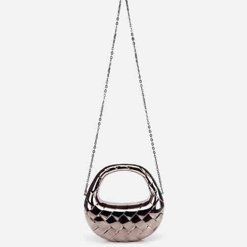 Women's Grey/Bronze Metallic Textured Clutch Evening Bag - 2