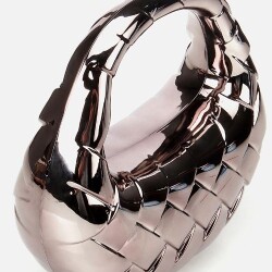 Women's Grey/Bronze Metallic Textured Clutch Evening Bag - 5