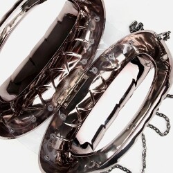 Women's Grey/Bronze Metallic Textured Clutch Evening Bag - 6