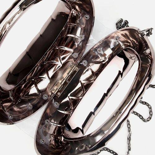 Women's Grey/Bronze Metallic Textured Clutch Evening Bag - 6