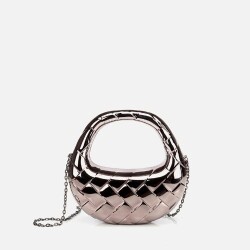 Women's Grey/Bronze Metallic Textured Clutch Evening Bag - 3