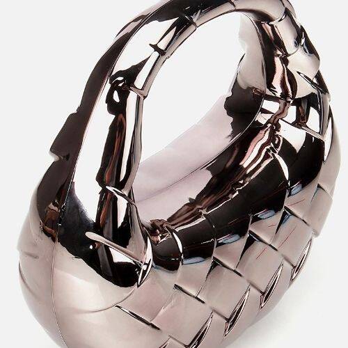 Women's Grey/Bronze Metallic Textured Clutch Evening Bag - 5