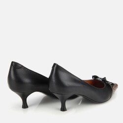 Women's Leather Black Bow Detail Thin Heel Stiletto - 4
