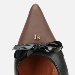 Women's Leather Black Bow Detail Thin Heel Stiletto - 5