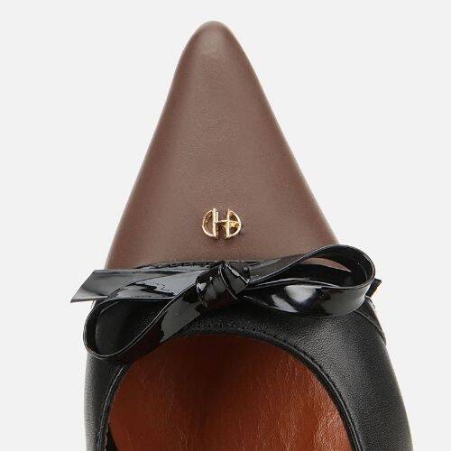 Women's Leather Black Bow Detail Thin Heel Stiletto - 5