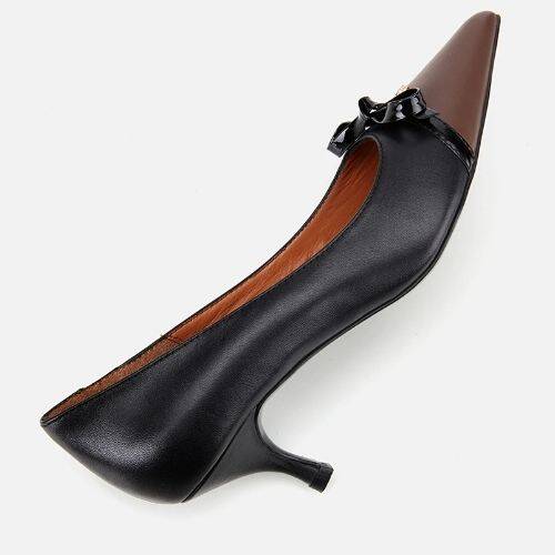 Women's Leather Black Bow Detail Thin Heel Stiletto - 6
