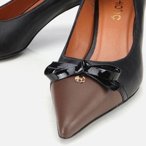 Women's Leather Black Bow Detail Thin Heel Stiletto - 3