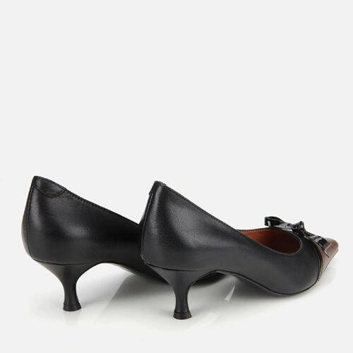 Women's Leather Black Bow Detail Thin Heel Stiletto - 4