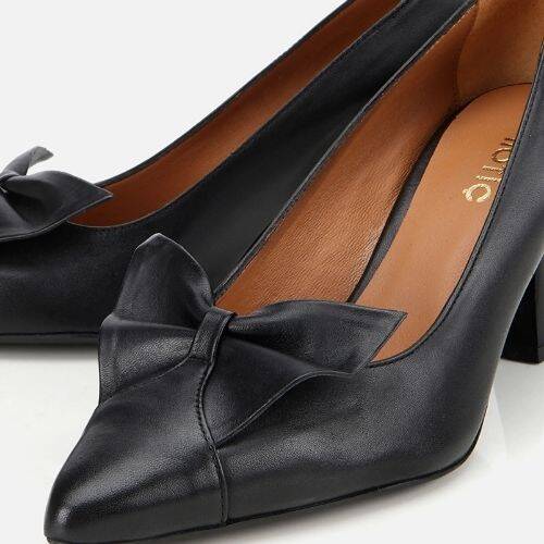 Women's Leather Black Bow Detail Thin Heel Stiletto - 3