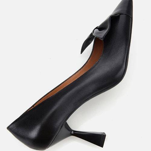 Women's Leather Black Bow Detail Thin Heel Stiletto - 5
