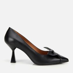 Women's Leather Black Bow Detail Thin Heel Stiletto - Vip Shoes