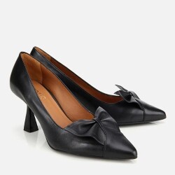 Women's Leather Black Bow Detail Thin Heel Stiletto - 2
