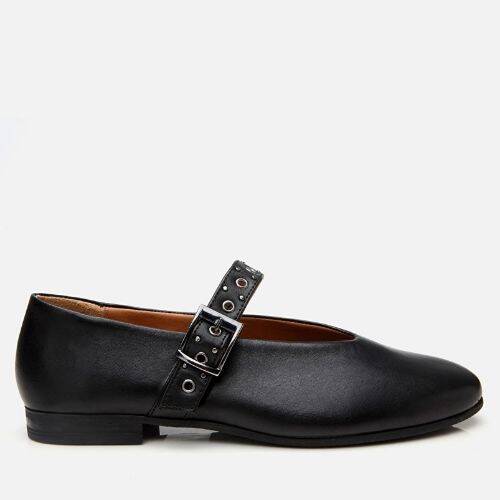 Women's Leather Black Mary Jane Belted Ballet Flats - 1