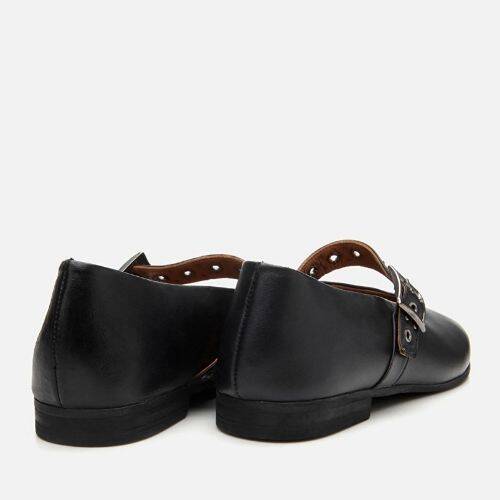 Women's Leather Black Mary Jane Belted Ballet Flats - 6