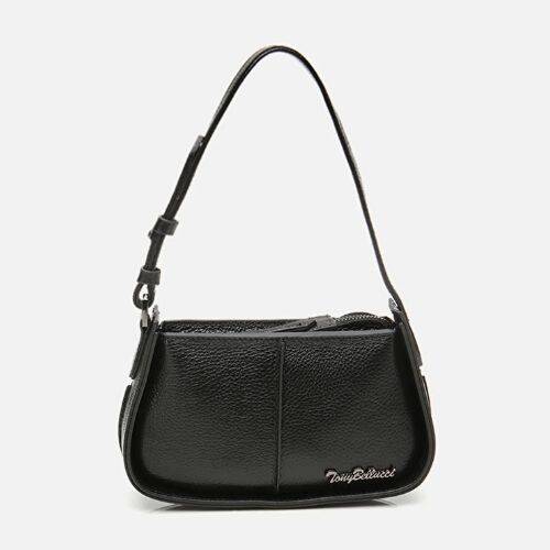 Women's Leather Black Mini Bag with Adjustable Strap - 1