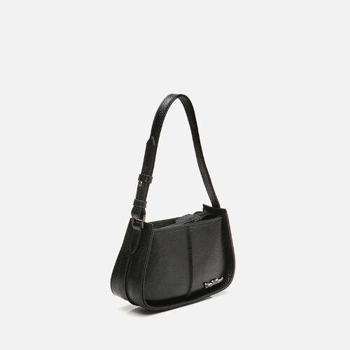 Women's Leather Black Mini Bag with Adjustable Strap - 2