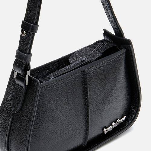 Women's Leather Black Mini Bag with Adjustable Strap - 3