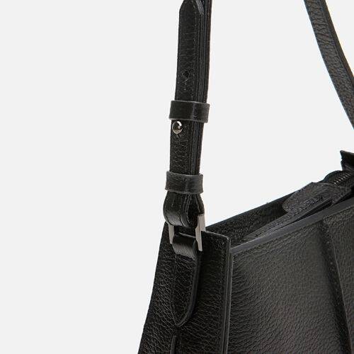 Women's Leather Black Mini Bag with Adjustable Strap - 4