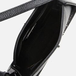 Women's Leather Black Mini Bag with Adjustable Strap - 5