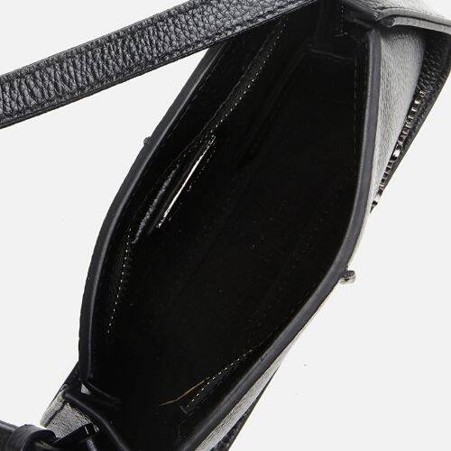 Women's Leather Black Mini Bag with Adjustable Strap - 5